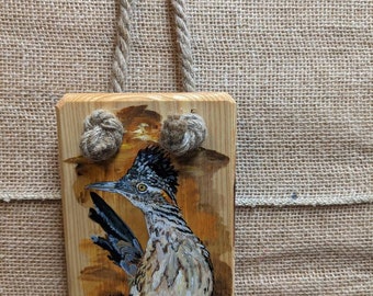 Roadrunner hand painted wooden block