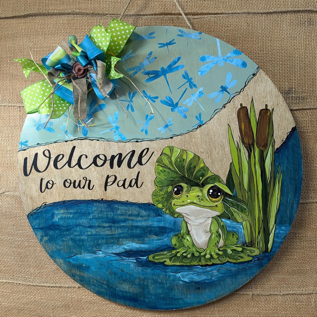 Welcome to Our Pad Frog Lilly Pad Large Wooden Door Hanger Circle - Etsy