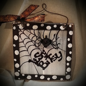 Spider web itsy bitsy hand painted wooden sign image 1