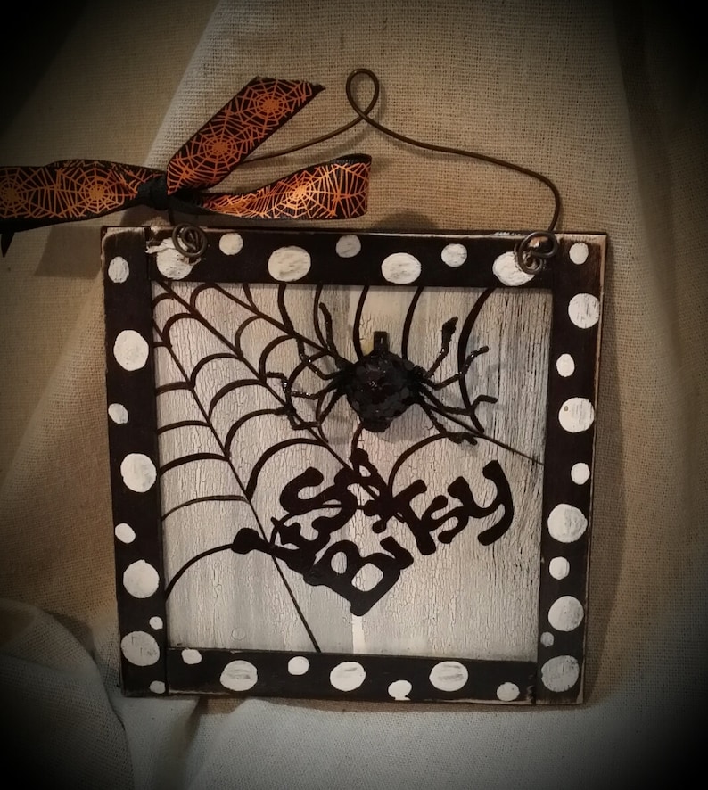 Spider web itsy bitsy hand painted wooden sign image 1