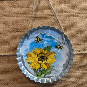 Sunflower bumble bee&#39;s hand painted tin sign