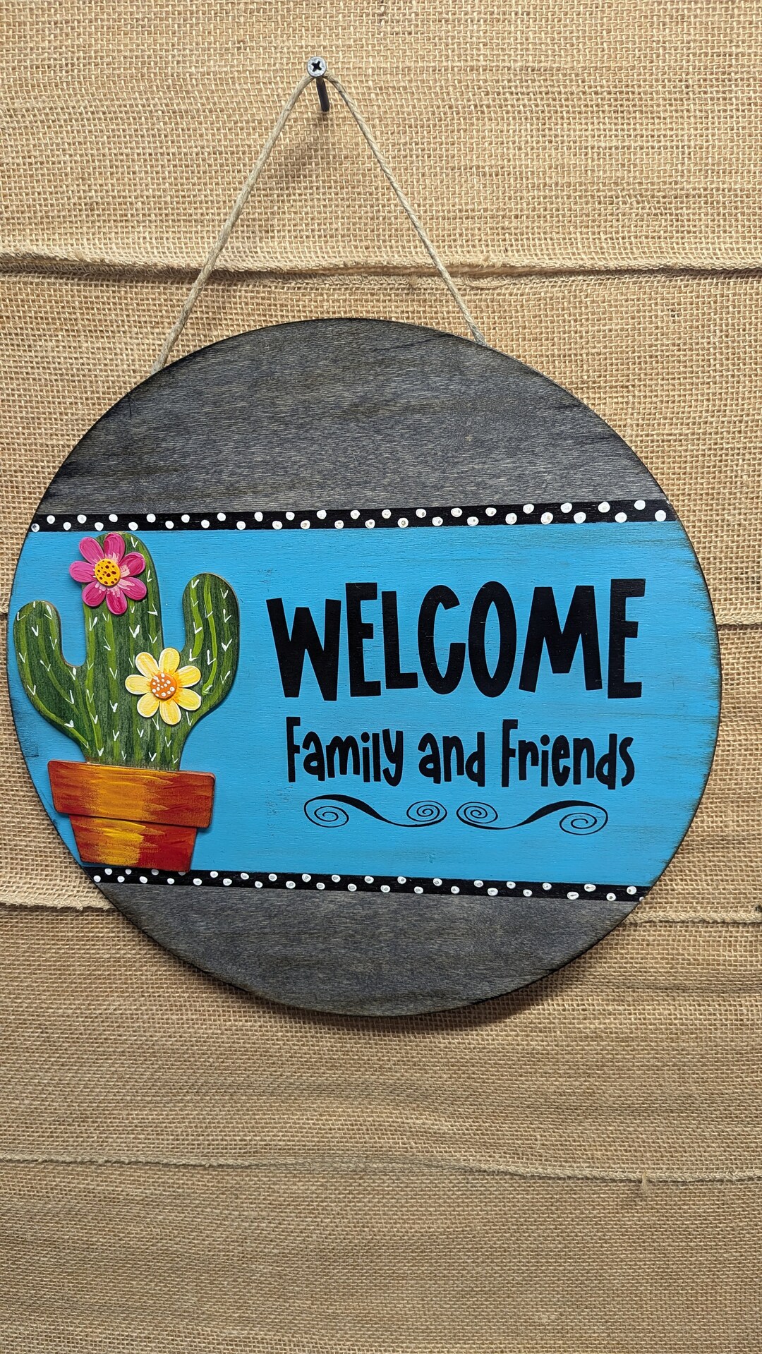 Family and Friends Wooden Circle Cactus Sign Etsy