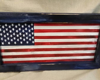 American flag Distressed wooden sign hand painted
