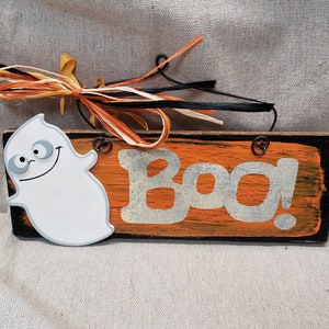 Ghost Boo spooky Halloween wooden sign hand painted image 1