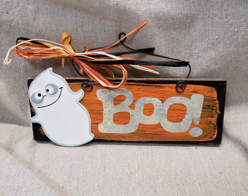 Ghost Boo spooky Halloween wooden sign hand painted image 1