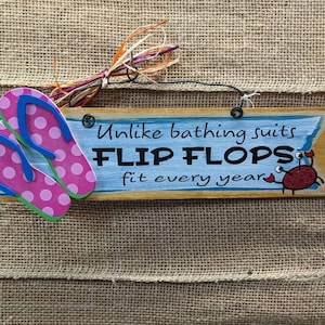flip flop Beach humor wooden door hanger sign hand painted 2 options