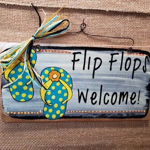 Flip flop welcome wooden sign door greeting
