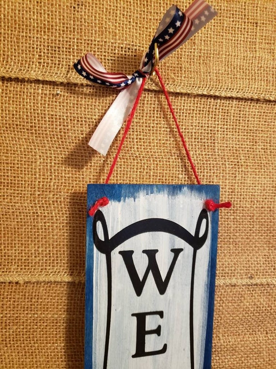 Double-Sided Welcome Sign For Front Door - Patriotic Flag & Sunflower Design, 12" Round Wooden Door Hanger