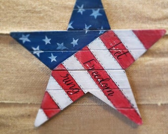 Patriotic American flag hand painted star wooden sign. Let Freedom Ring.