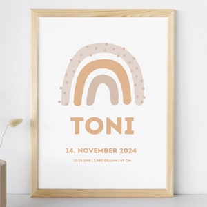 Personalized birth poster, birth board, birth date poster, birth gift, rainbow, children&#39;s room, individual, minimal, boho