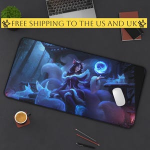 Kawaii Ahri Schreibtischmatte - League of Legends Cute Gaming - Großes Mauspad - Pastellfarben - Gamer Geschenk - PC Einrichtung - Kostenloser Versand