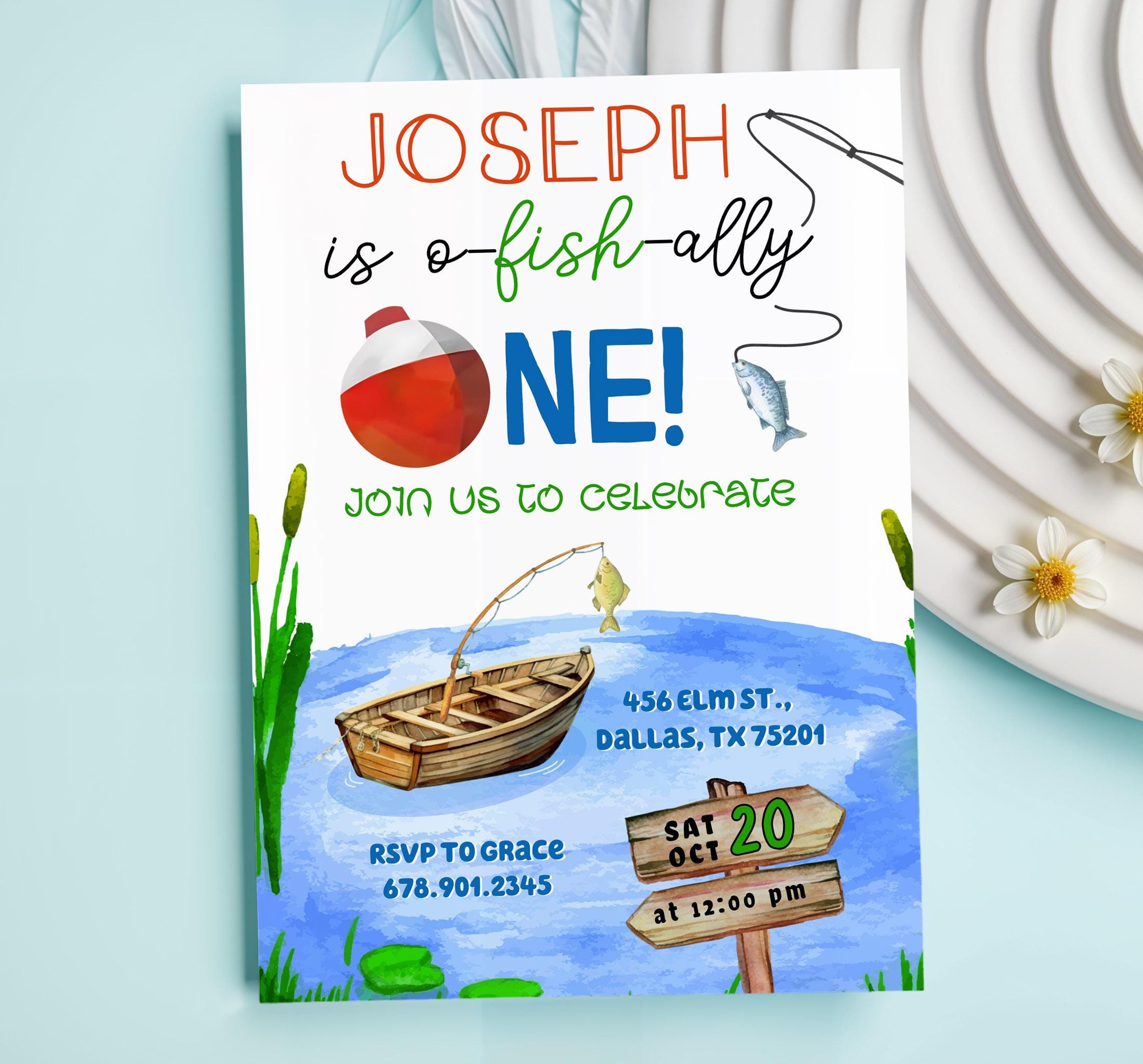 Printable Fishing Birthday Invitation, Ofishally One Invite, Big One O ...
