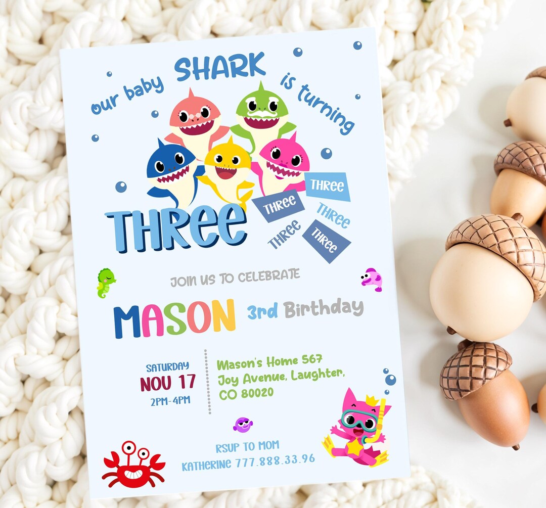 Editable Printable Baby Shark Birthday Invitation, Boy Girl Birthday ...