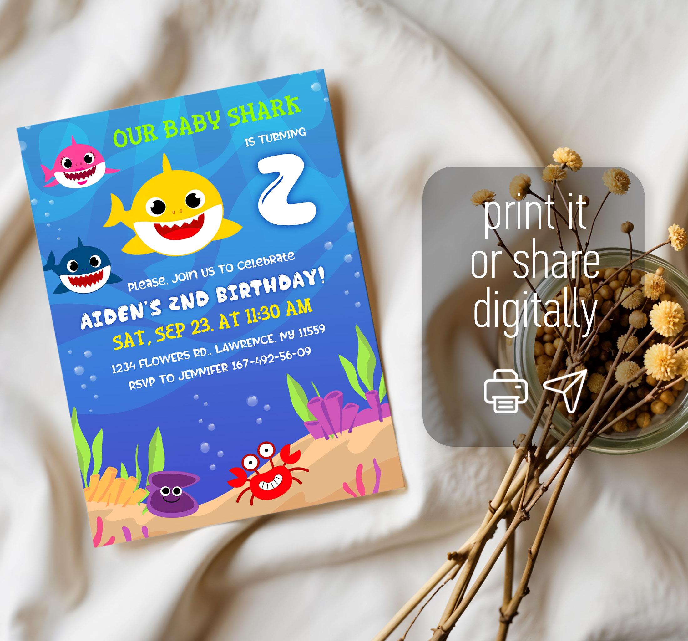 Editable Printable Baby Shark Birthday Invitation, Boy Girl Birthday ...