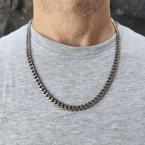 Collar de titanio, cadena de eslabones de 7 mm, 100% puro TITANIO, para pieles sensibles, hipoalergénico, sencillo y robusto