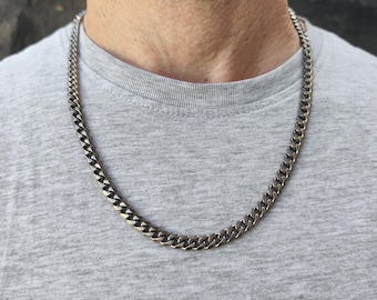 Titanium necklace, curb chain 7 mm, link chain, 100% pure TITANIUM, for sensitive skin, hypoallergenic, simple and robust