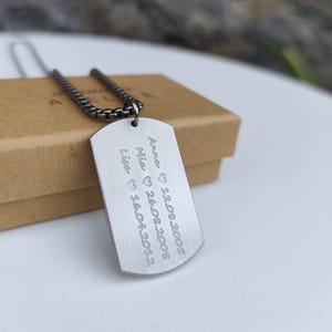 Collar personalizado de TITANIO 100% puro para hombre, colgante DOG TAG grabado, grabado profundo, cadena de eslabón o cadena de caja