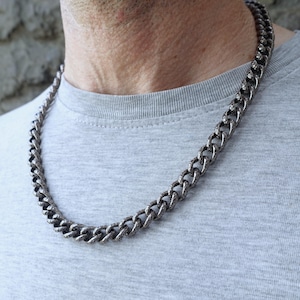 Titanhalsband, texturerad kantkedja 9,0 mm, länkkedja, 100 % rent titan, för känslig hud, hypoallergen, iögonfallande och robust