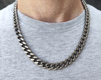 Titanium necklace, curb chain 10.5 mm, thick link chain, 100% pure titanium, for sensitive skin, hypoallergenic, simple and robust