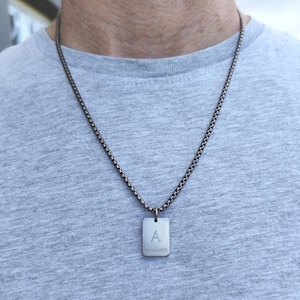 Collar personalizado de TITANIO 100% puro para hombre, colgante grabado, grabado profundo, cadena de eslabón o cadena de caja