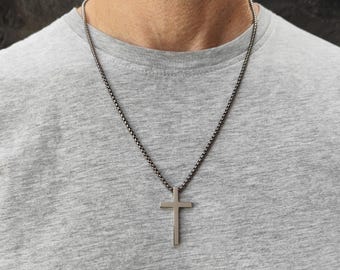 Titanium box chain 3mm with cross pendant highly polished, necklace made of 100% pure TITANIUM, for men, hypoallergenic, nickel-free