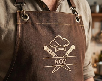 Personalized Embroidered Apron Custom Name, Gifts for Dad, Grilling Gifts for Men, Personalized Gifts for Him