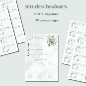 jeu de binômes à imprimer, carte jeu des binômes pdf, jeu en duo, jeu pour événement, jeu de mariage, template jeu du binômes