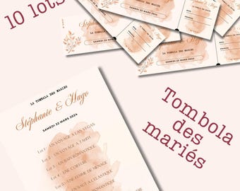 Tombola des mariés, jeu animation mariage, ticket de tombola des mariés, loterie de mariage, template tombola des mariés - jeu à imprimer