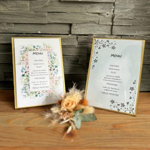 support cadre doré menu de mariage