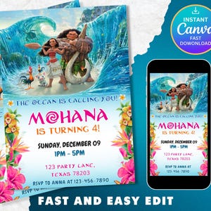 Editable Moana Birthday Invitation | Kids Theme Party Invitation Template | Digital Hawaiian Moana Birthday Invite | Instant Download