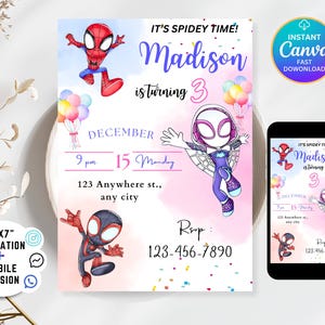 Spidey and His Amazing Friends Birthday Invitation: Editable & Printable Invite – Beautiful Template for Your Little One&#39;s Birthday, Canva