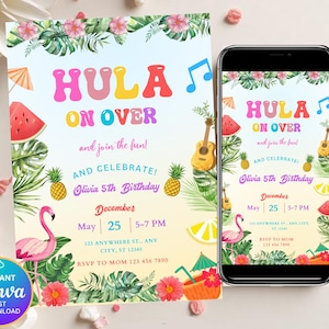 Tropical Birthday Invitation Template Hawaiian Birthday Invitation Luau Invitation Aloha Birthday Party Invite Pineapple Gold Invite Instant