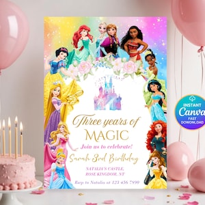 Editable Princess Invitation, Royal Princess 3rd Birthday Invite, Girl Princess Theme 3rd Birthday, Princess Party Invite Digital Download