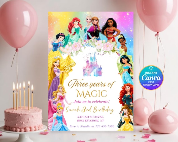 Editable Princess Invitation, Royal Princess 3rd Birthday Invite, Girl Princess Theme 3rd Birthday, Princess Party Invite Digital Download