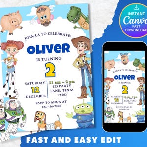Toy Story birthday invitation editable, Toy Story birthday invitation, Editable Canva