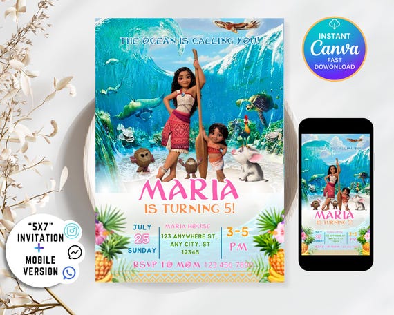 Moana 2 Birthday Invitation, Digital Editable Moana 2 Birthday Invite, Digital Invitation Moana 2 Template, 0047