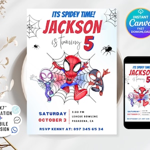 Spidey und seine erstaunliche Freunde Geburtstagseinladung Digital Download Vorlage Bearbeitbare Spidey Druckbare Party Einladungen Digitale Kinder einladen