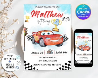Invitación de cumpleaños de Cars / Invitación de cumpleaños de Rayo McQueen / Recuerdos de fiesta de Cars / Invitación para fiesta de cumpleaños de McQueen / Descarga instantánea