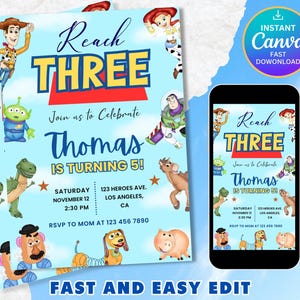 Editable Toy Story Invitation Template, Toy Story Birthday Party, 3rd Digital Invitation, Kids Birthday Party, Woody, You&#39;ve Got a Friend