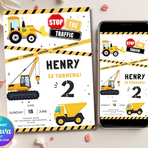 Construction Birthday Invitation, Editable ANY Age Construction Invitation, Dump Truck Invite, Digital Printable Boy Invite, Editable Canva