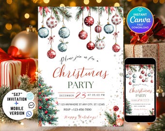 Christmas Party Invitation Retro Christmas dinner invitation template Christmas party Holiday party invite Holiday dinner invite Editable