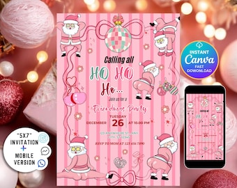 Invitación divertida de Navidad, invitación de Ho Ho Hos, fiesta de amigos, invitación para fiesta de adultos, plantilla Canva