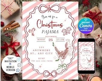 Uitnodiging kerstpyjamafeest, comfortabel en gezellig kerstpyjamafeest, Girls Night in Friendsmas-uitnodiging