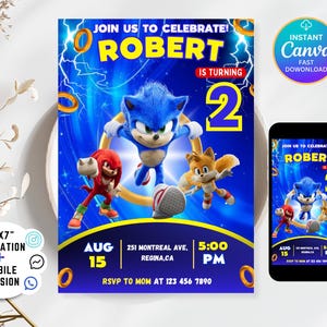 Sonic Birthday Invitation | Editable & Printable Template | Sonic the Hedgehog Party Invite | Easy Edit in Canva | Instant Download