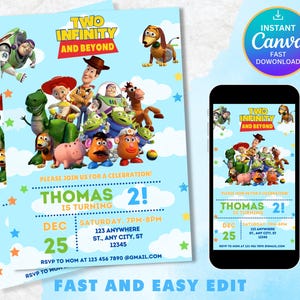 Kids Editable Toy Story Birthday Invitation Template, Printable Birthday Party Invitations, Digital Kids Party Invite Template Bday Card