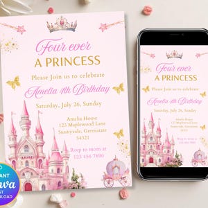 Prinzessin Geburtstagseinladung Vorlage, Prinzessin Mädchen Geburtstagsparty einladen, bearbeitbare druckbare rosa Prinzessin Partyeinladung Vorlage DNN