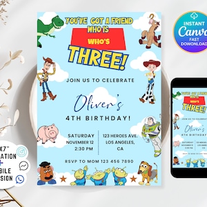 Editable Toy Story Invitation Template, Toy Story Birthday Party, 3rd Digital Invitation, Kids Birthday Party, Woody, You&#39;ve Got a Friend