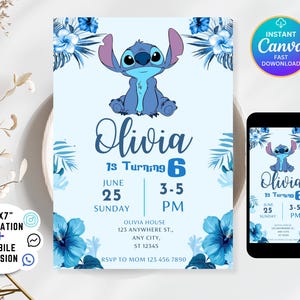 Stitch Birthday Invitation | Blue Tropical Party | Blue Stitch Invitation | Boy Stitch Invitation | Digital Invite | Mobile Invite