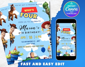 Toy Story Invite Reach Four the Sky Editable Toy Story Birthday Invite Digital Toy Story Invitation Digital Download Toy Story Theme Invite