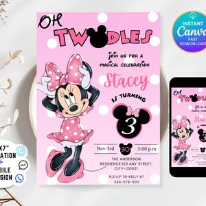 Editable Oh TWOdles Birthday Invitation Digital 2nd Birthday Cute Mouse Second Birthday Invite Oh Twodles Invitiation Boho Minnie Invite